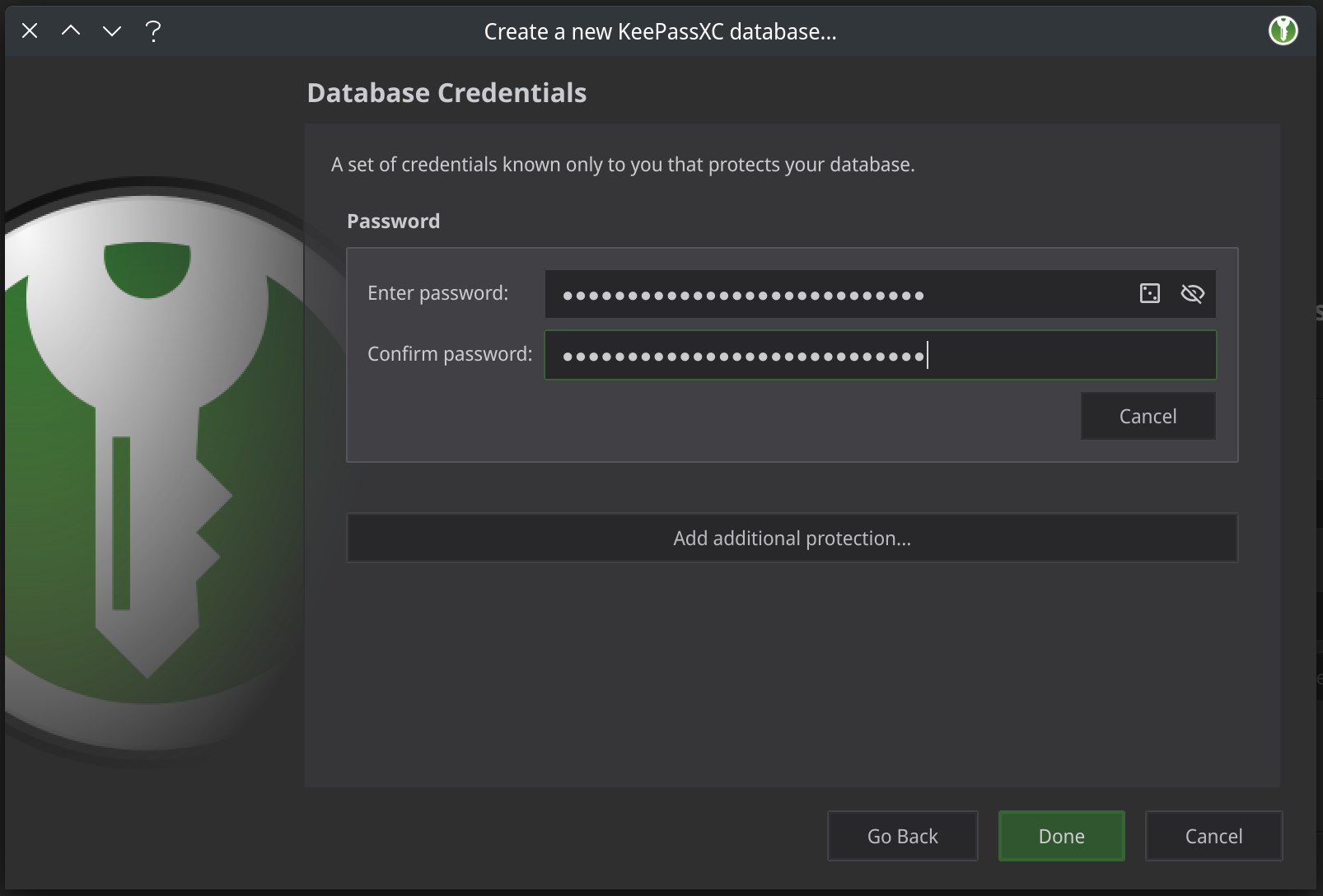 KeePassXC enter the master password