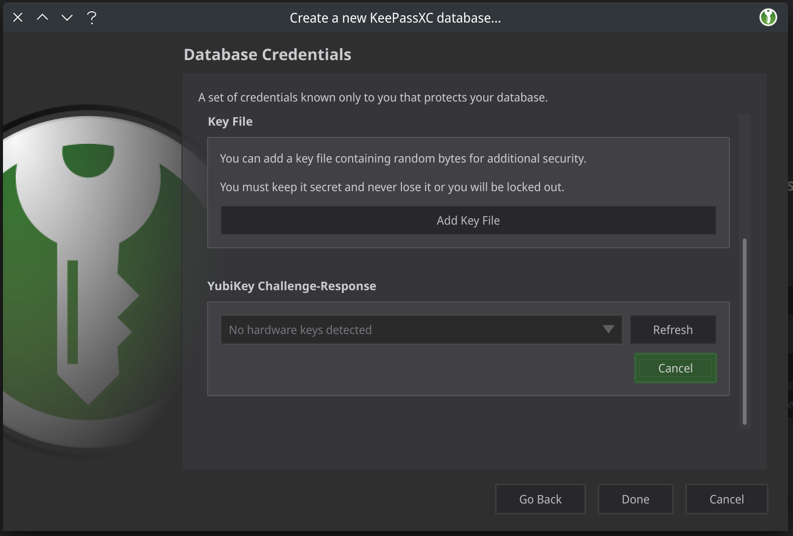 KeePassXC Yubikey add challenge response