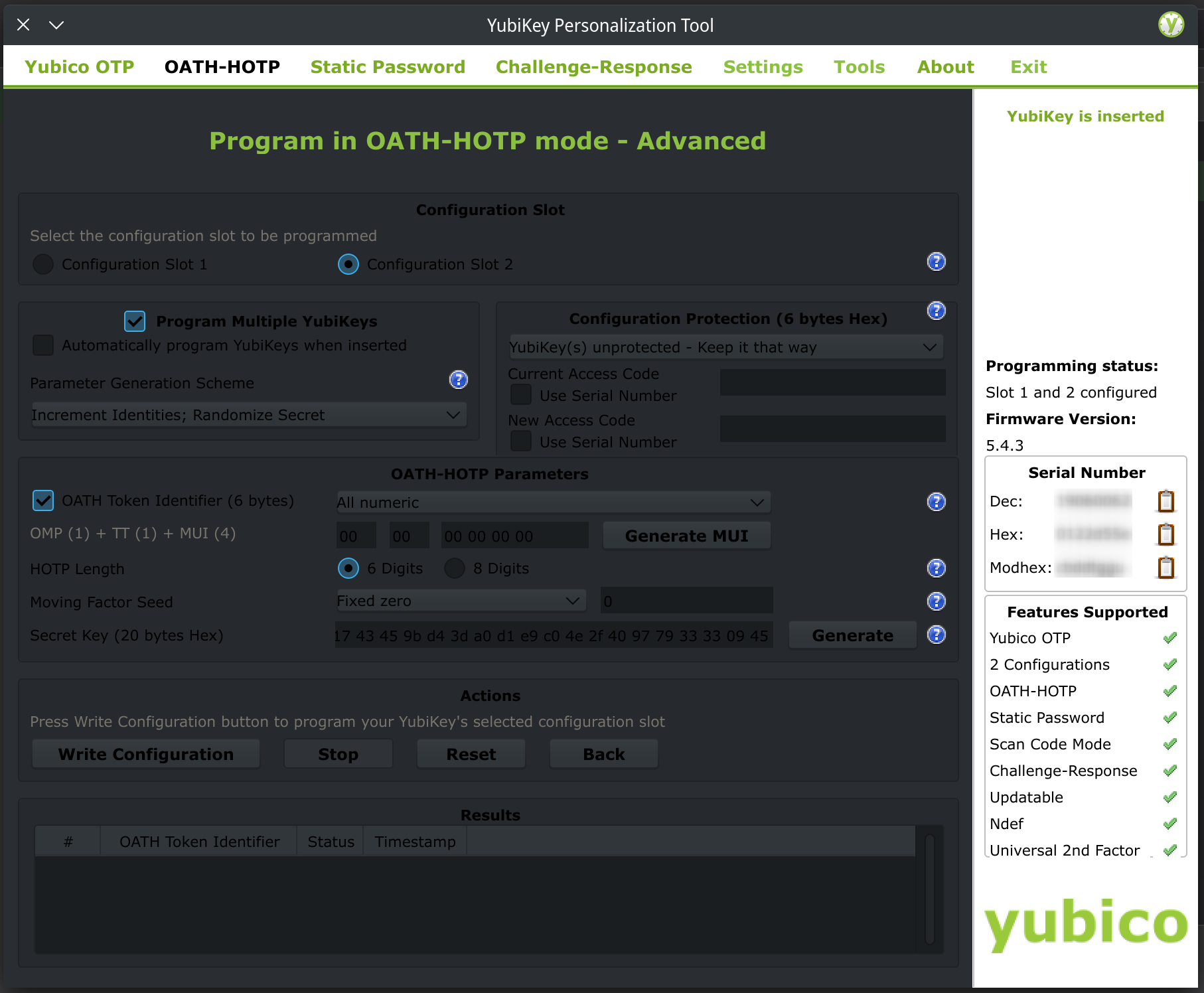 Yubikey setup screenshot