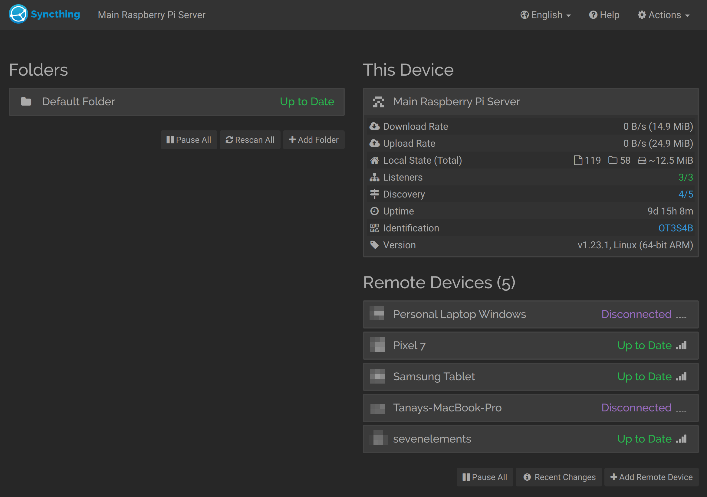 Raspberry Pi Syncthing GUI