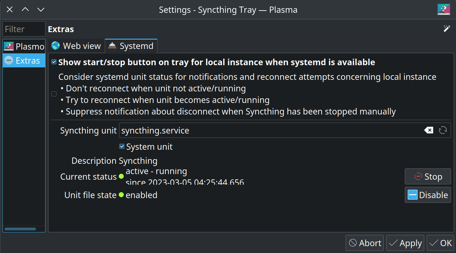 KDE Plasma tray Syncthing GUI